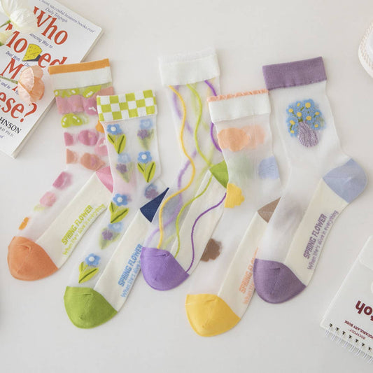 2024 NEW TRANSPARENT GLASS SILK FLOWER SOCKS_CWMS0546
