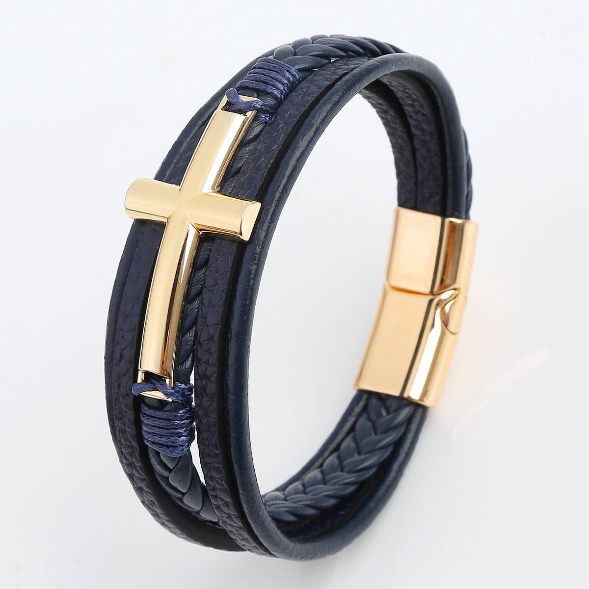 NEW LEATHER HANDWOVEN GOLD MAGNET BUCKLE BRACELET