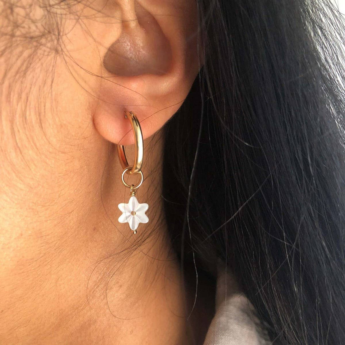 Vintage Mother of Pearl Star Moon Shell Earrings