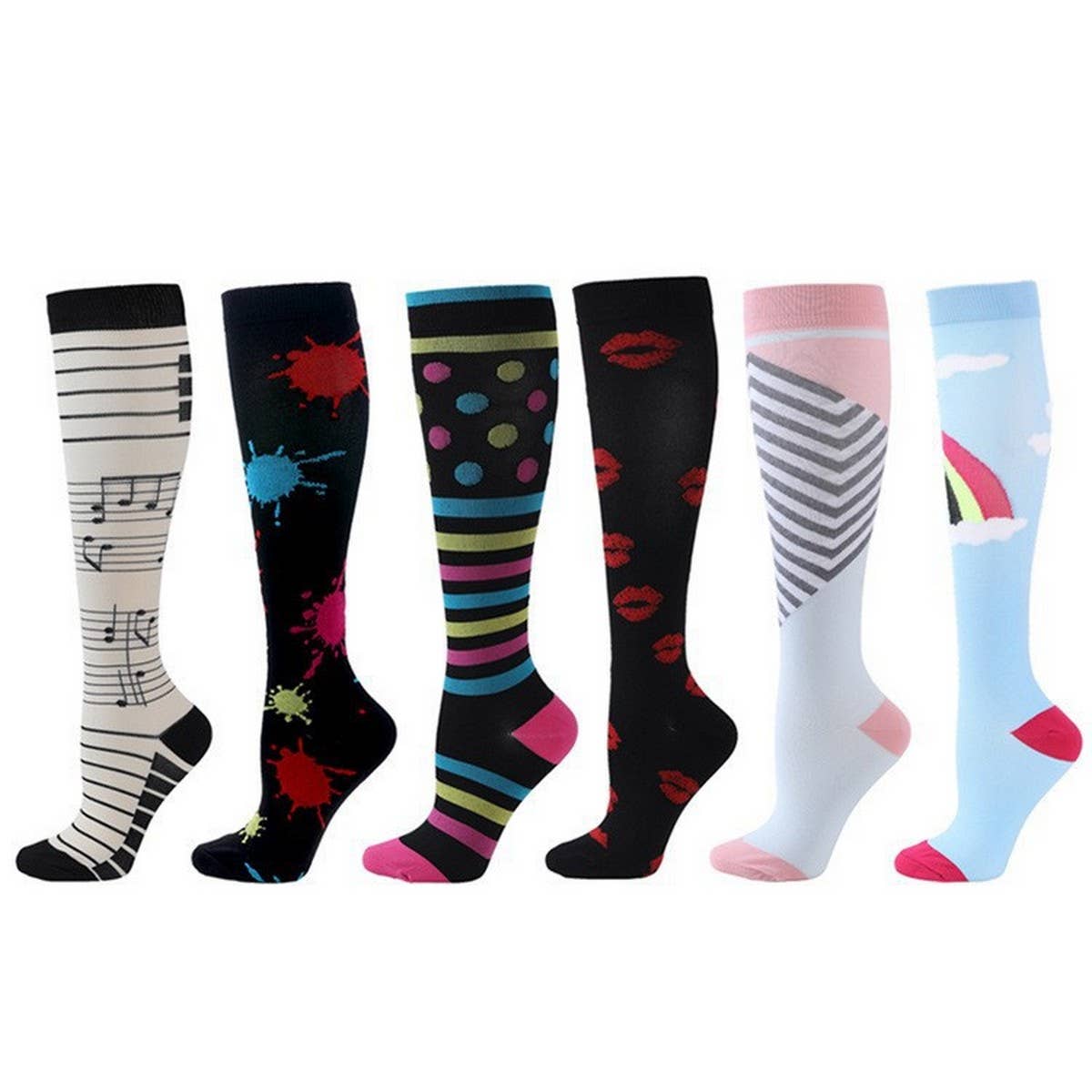 PATTERNED SPORTS LONG COMPRESSION SOCKS SET_CWMS1879