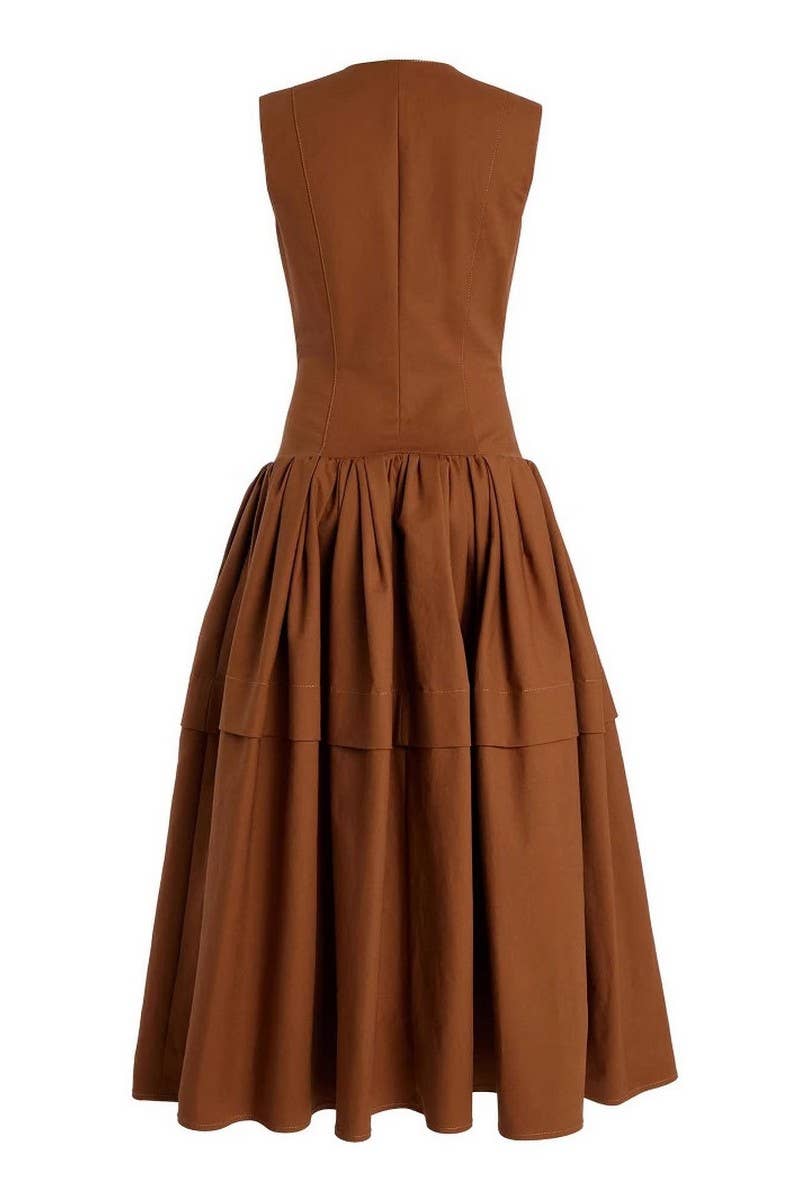 CWDMD6321_ZIP-FRONT HIGH WAIST TIERED SLEEVELESS DRESS