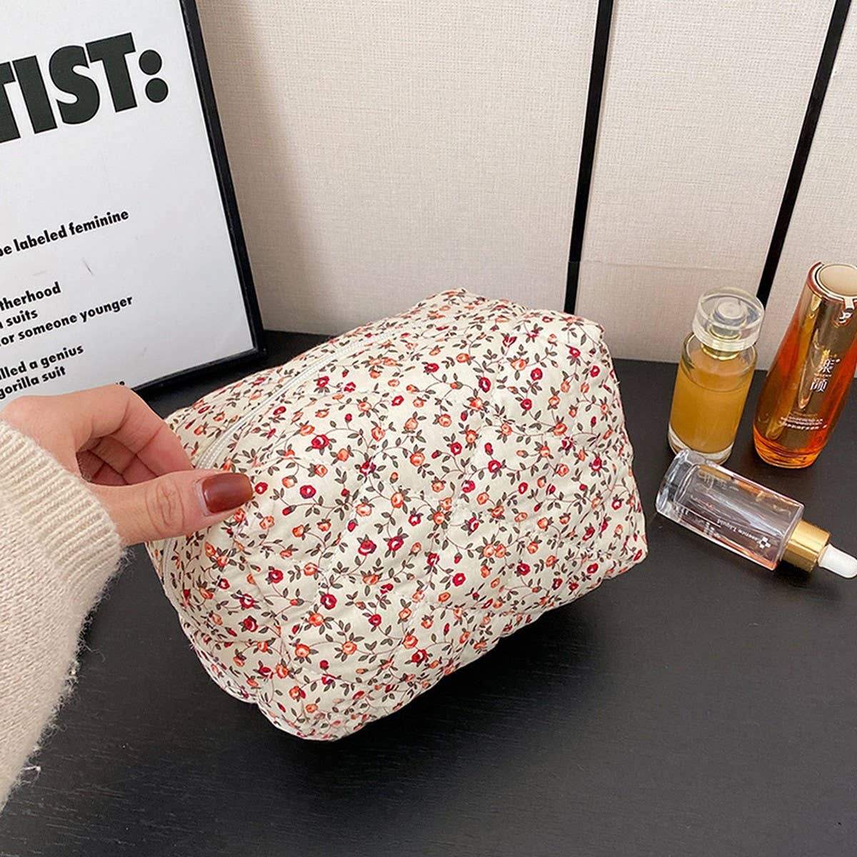 NEW FLORAL FABRIC LARGE CAPACITY COSMETIC BAG_CWAB4379