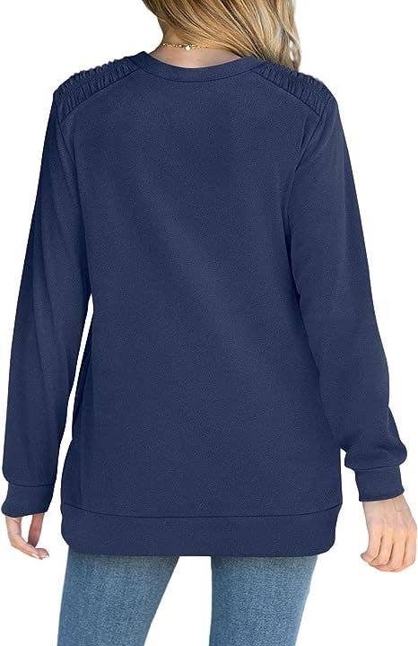 Solid-color pocket long-sleeved loose hoodie