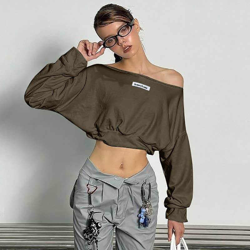 SHORT SOLID COLOR CROP COLLAR LONG SLEEVE HOODIE