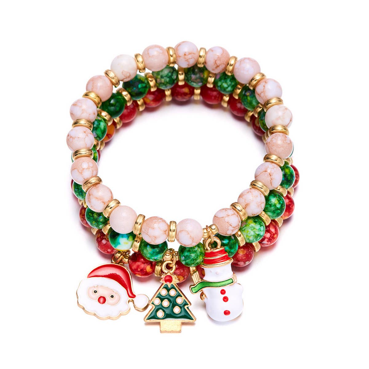 CHRISTMAS TREE SNOWMAN BEADED BRACELET