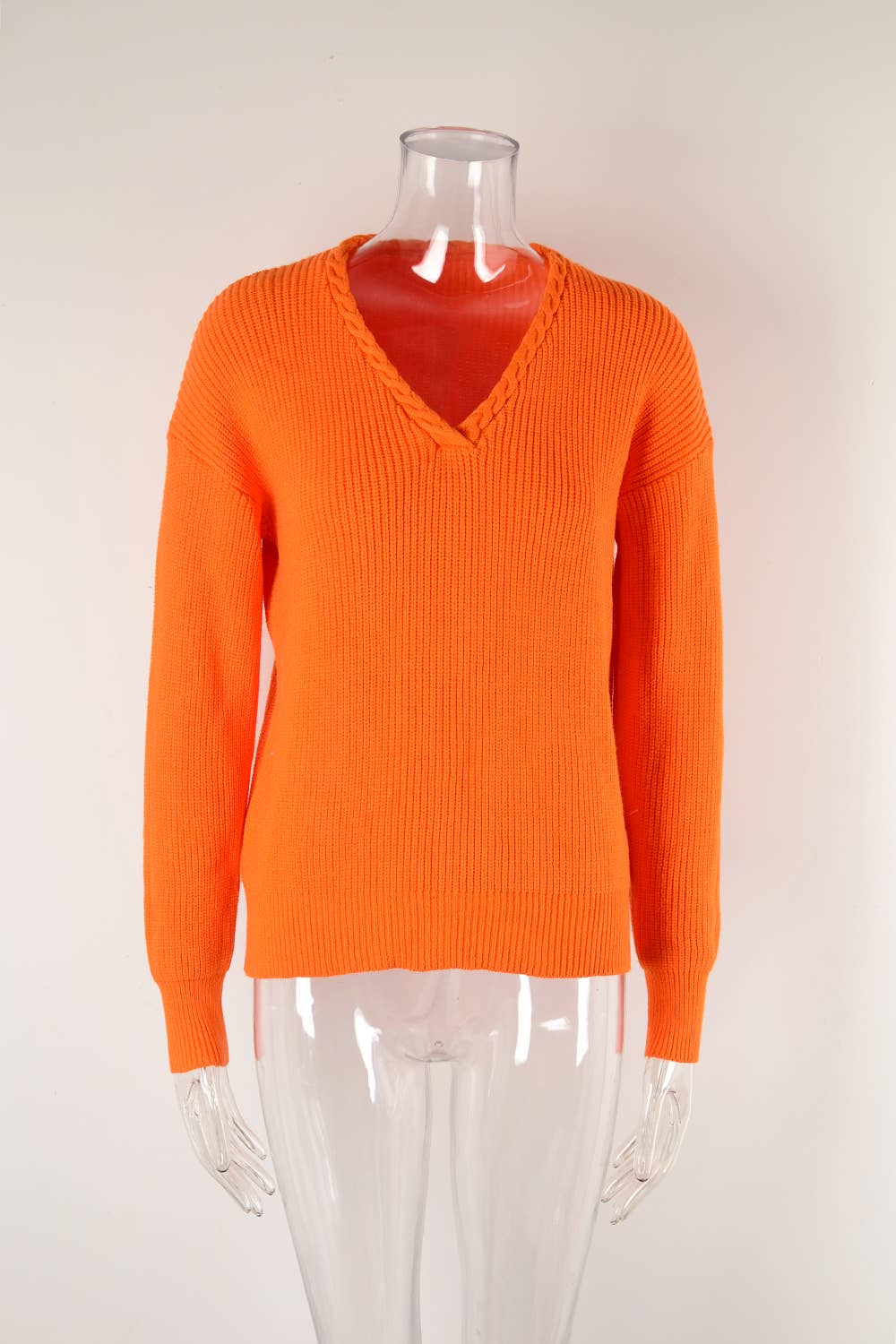 V-NECK TWIST SLIM SOLID COLOR SWEATER PULLOVER