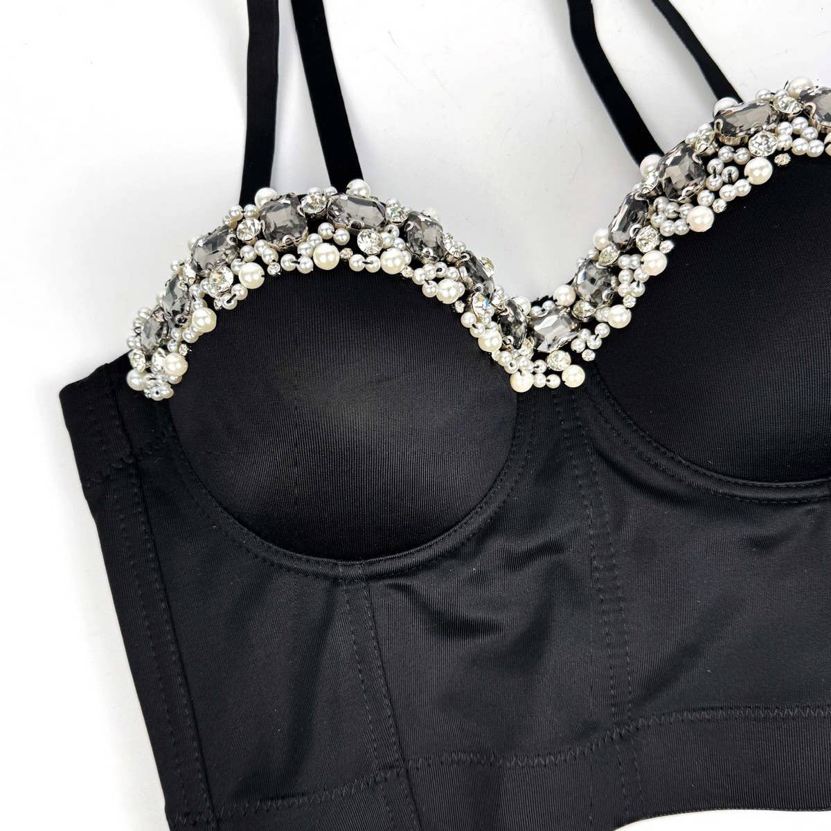 SEXY SLIM FIT HERRINGBONE BRA WITH RHINESTONES