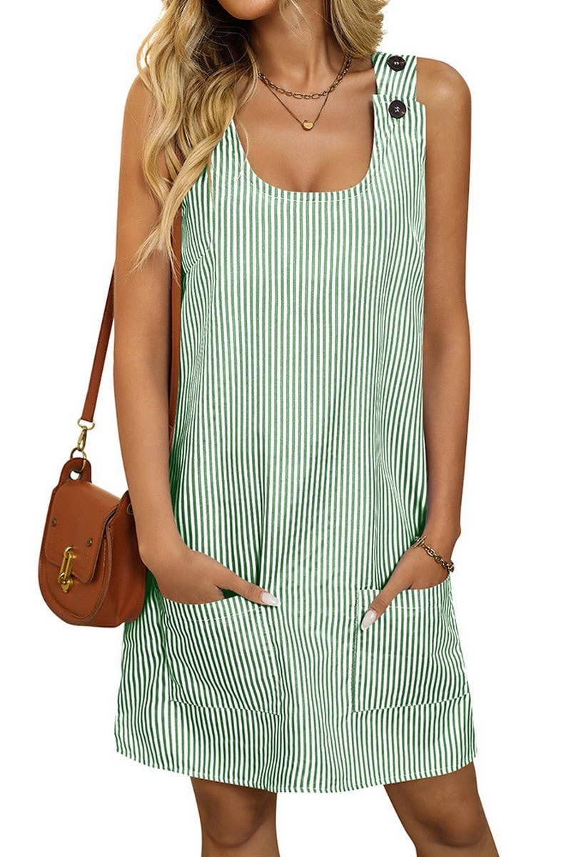 CWDSD7455_SUMMER NEW STRIPED BUTTON CASUAL DRESS