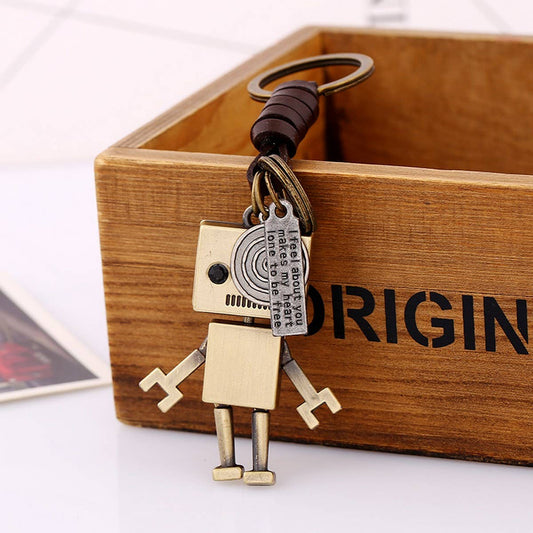 SIMPLE CARTOON CUTE ROBOT LEATHER KEYCHAIN_CWMM4699