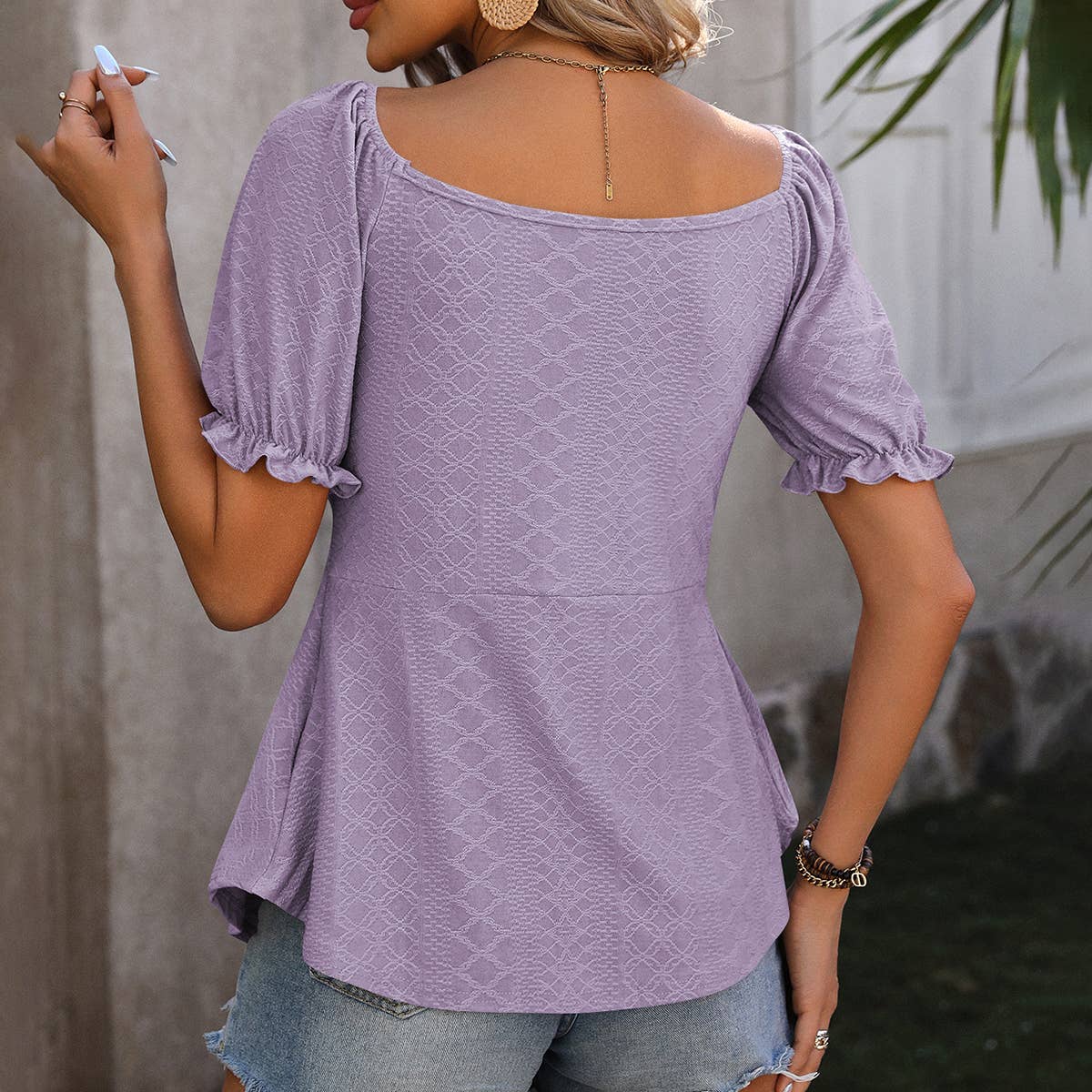 V NECK DRAWSTRING SEXY SHORT SLEEVED TOP_CWTBLS0458