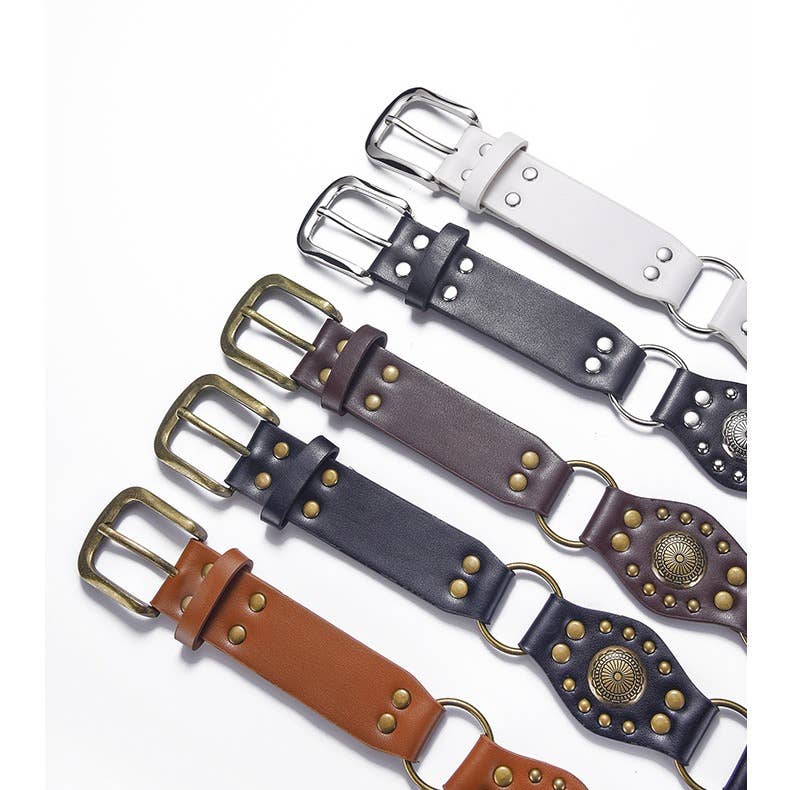 Vintage patchwork brown jeans rivet belt