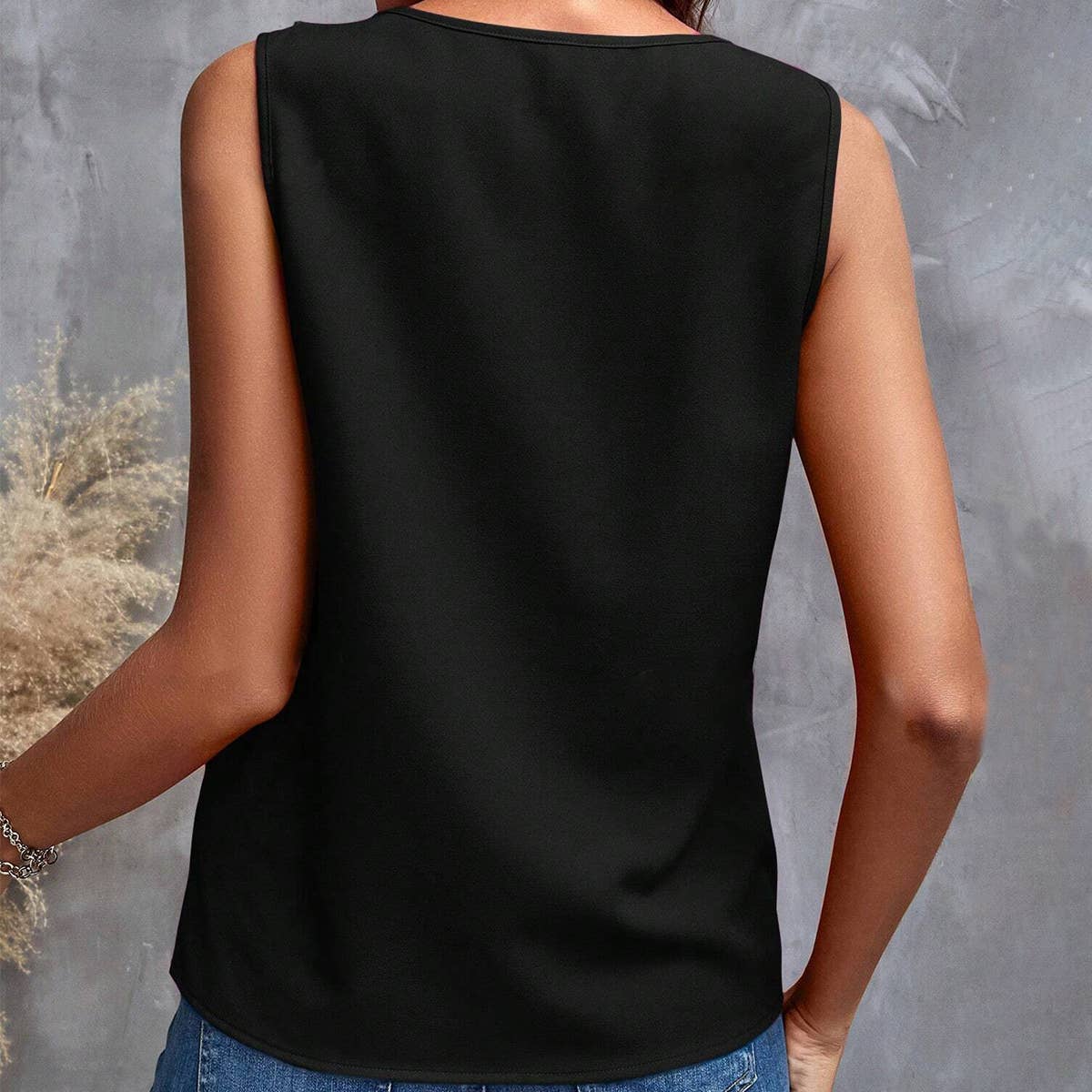 V-neck ruffled sleeveless top for women
