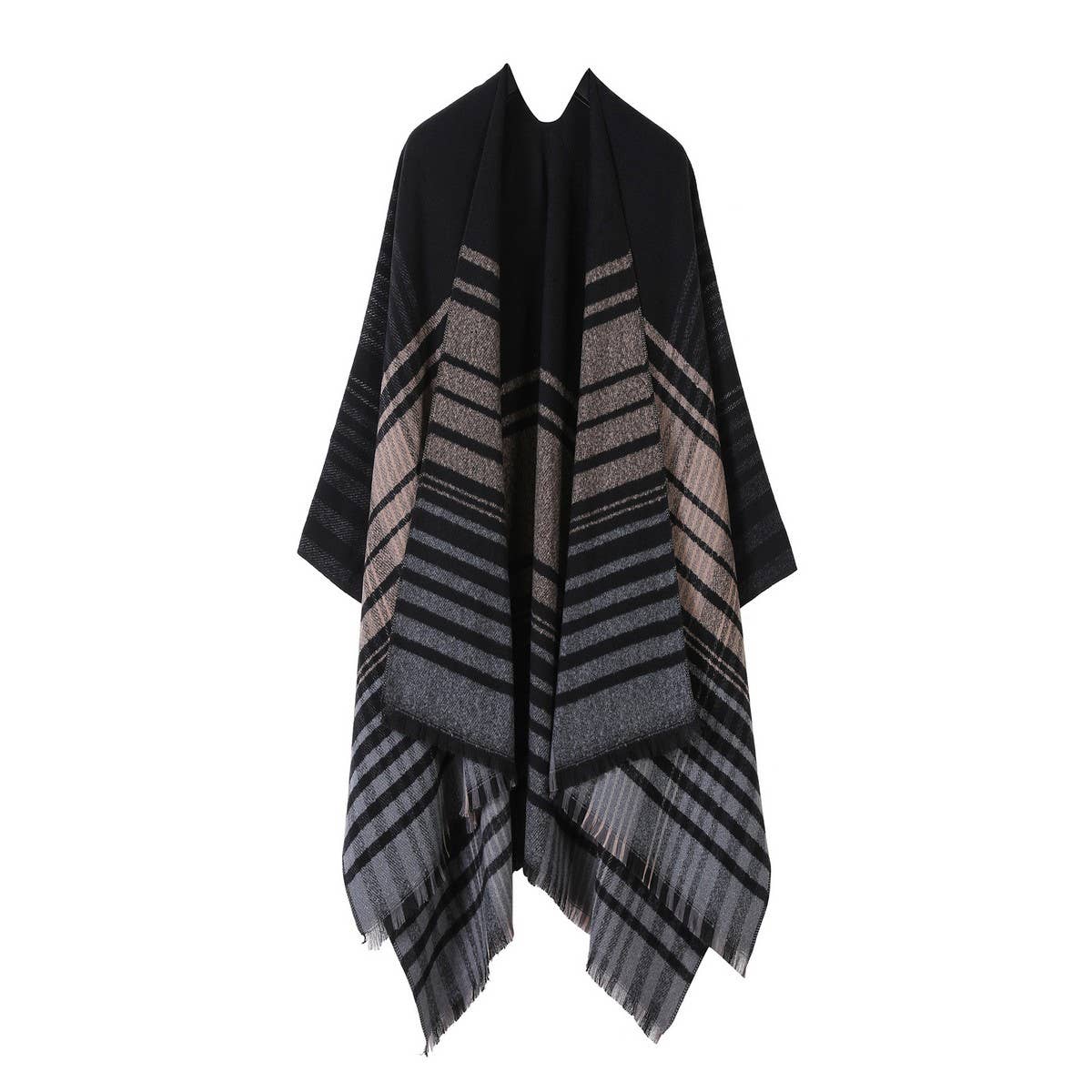 LINE PLAID SPLIT SHAWL THICK LARGE SIZE SCARF CAPE