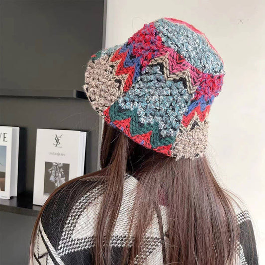 CWAH2213_ETHNIC RETRO COLOR MATCHING KNITTED BUCKET HAT