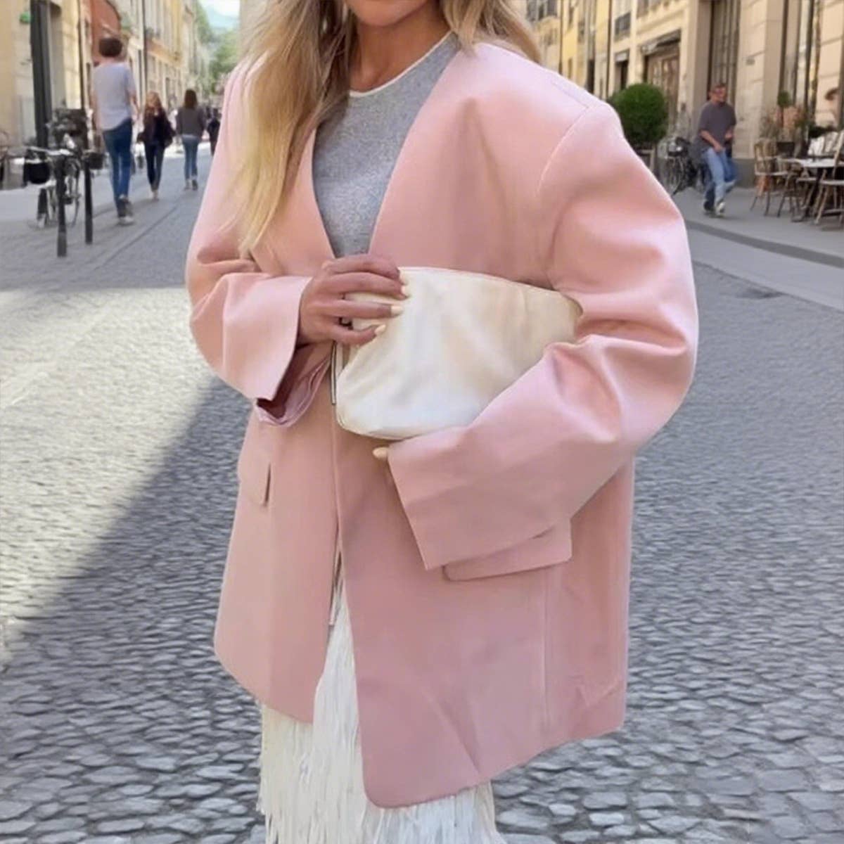 V-neck loose solid color long-sleeved jacket