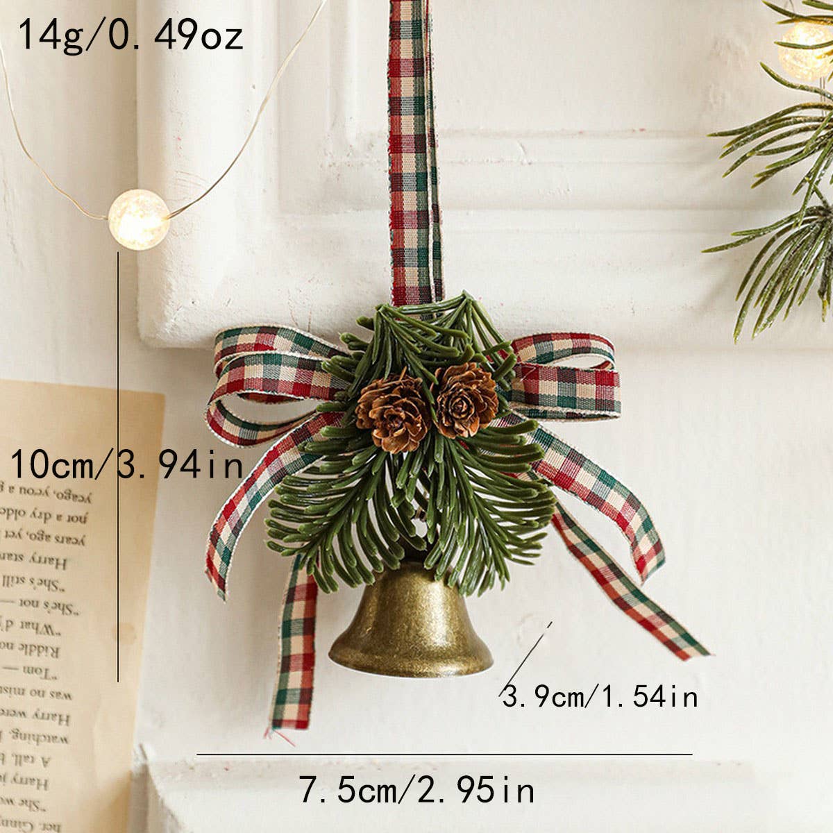 CWMM10370_CHRISTMAS METAL BELL BOW PINECONE DOOR ORNAMENT