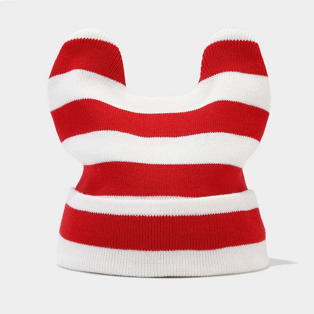 ARTISTIC RETRO STRIPED COW EAR KNITTED HAT_CWAH2127