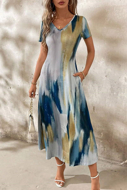 CWDMD5713_SUMMER TEMPERAMENT WAIST SHORT SLEEVE DRESS