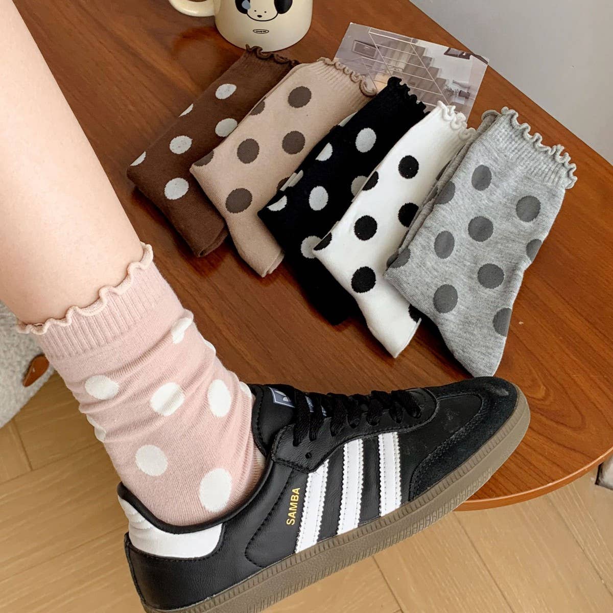 NEW COTTON CUTE LACE POLKA DOT MID-TUBE SOCKS