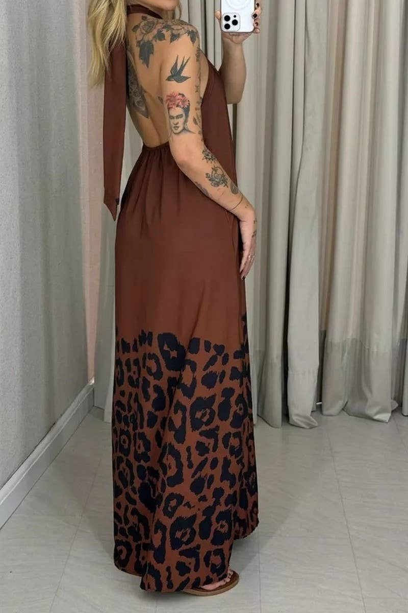 CWDHL1108_BACKLESS LEOPARD PRINT HALTERNECK MAXI DRESS