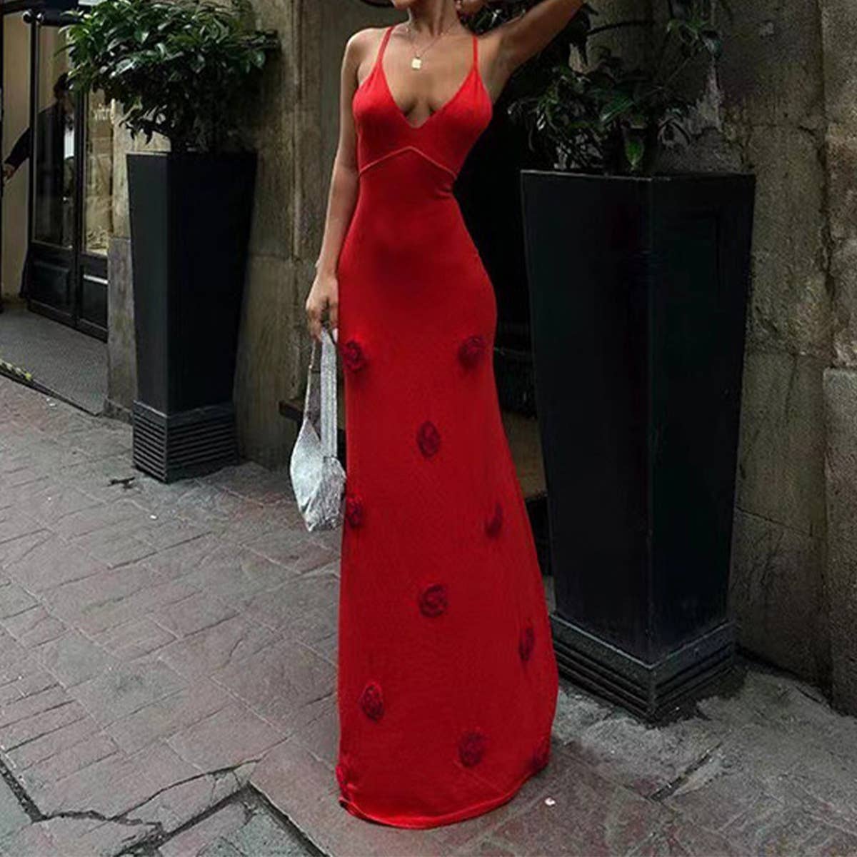 Hand-Hooked Embroidered Vintage Knit Halter Dress