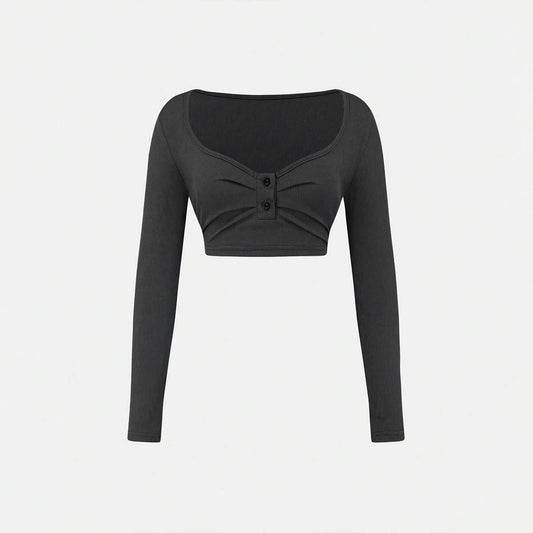 V-NECK CROP SEXY SHORT LONG-SLEEVED TOP