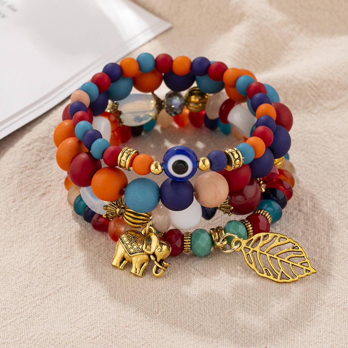 MULTI-LAYERED ELEPHANT LEAF BEAD BRACELET