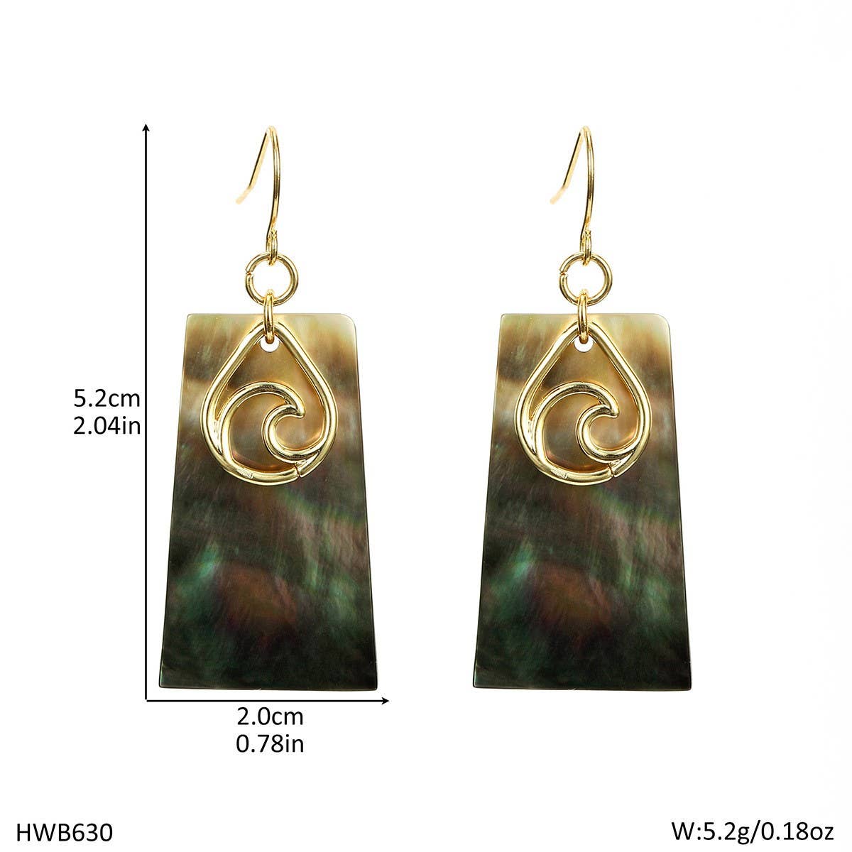 FASHIONABLE BLACK SHELL TRAPEZOID EARRINGS_CWMM4269