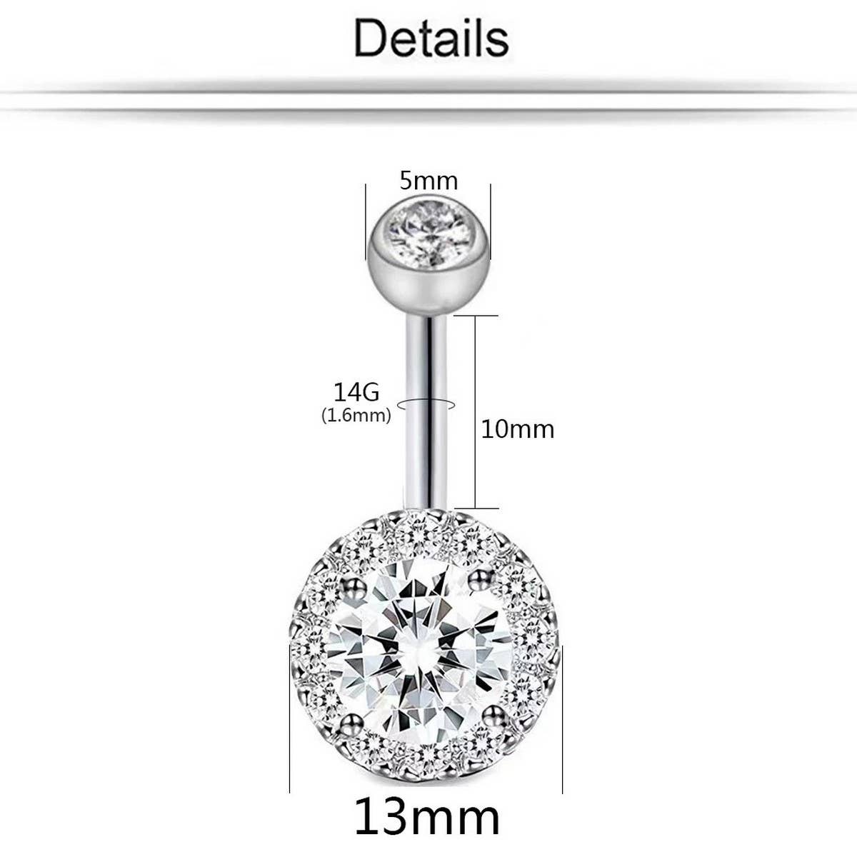 Elegant CZ Crystal Belly Ring Stainless Steel