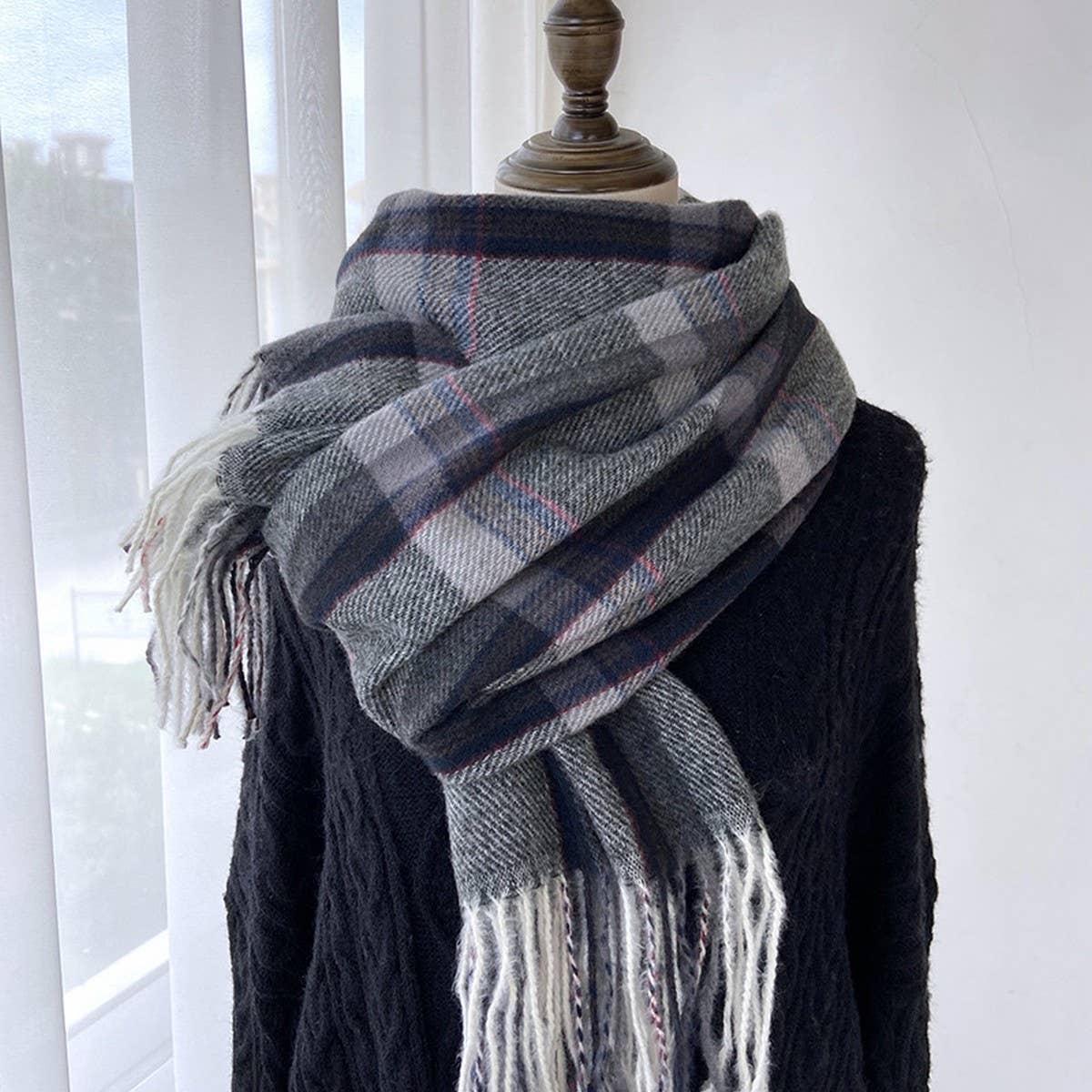 Plaid Faux Cashmere Mid-Length Scarf for Winter_CWASC1456