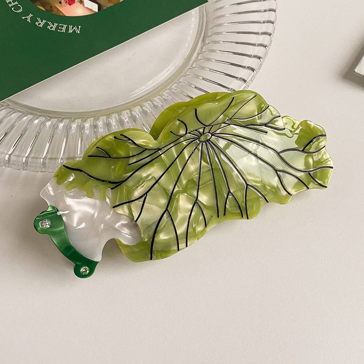 Cute Green Frog & Ginkgo Leaf Hair Clip