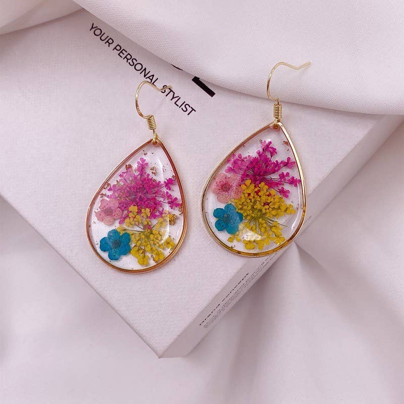 Geometric natural real dried flower earrings