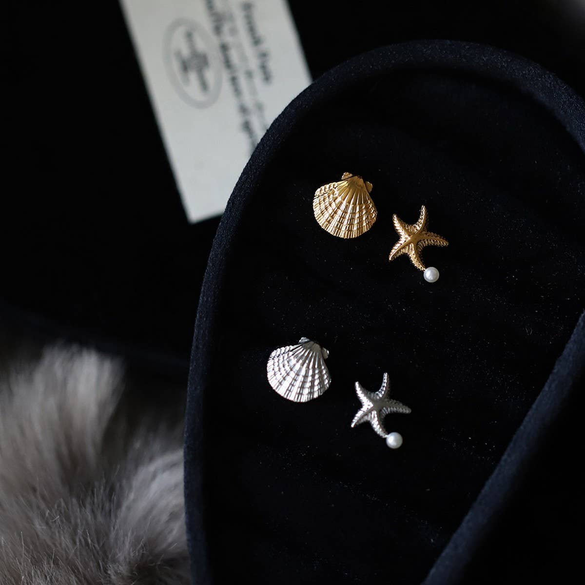 Gold Plated Ocean Star Pearl Asymmetric Earrings