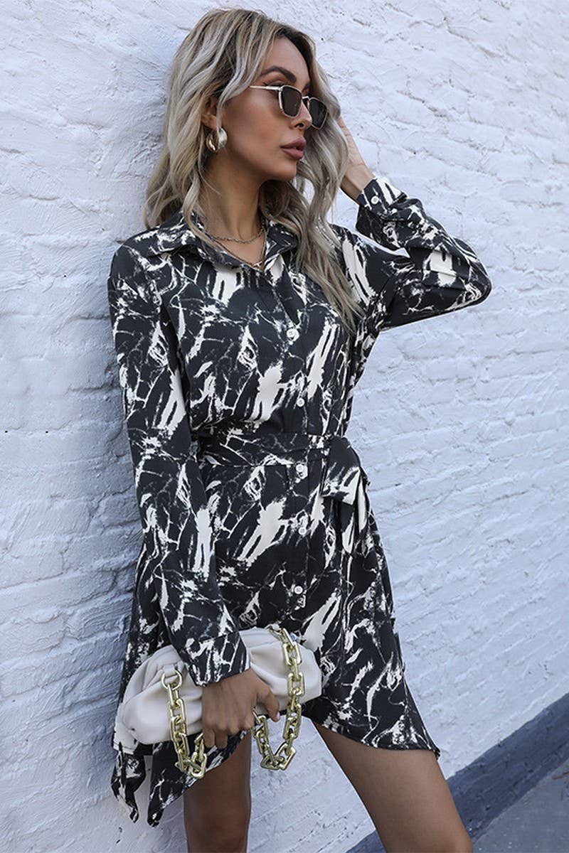 TIE DYED PRINTED LONG SLEEVED DRESS_CWDSD2274