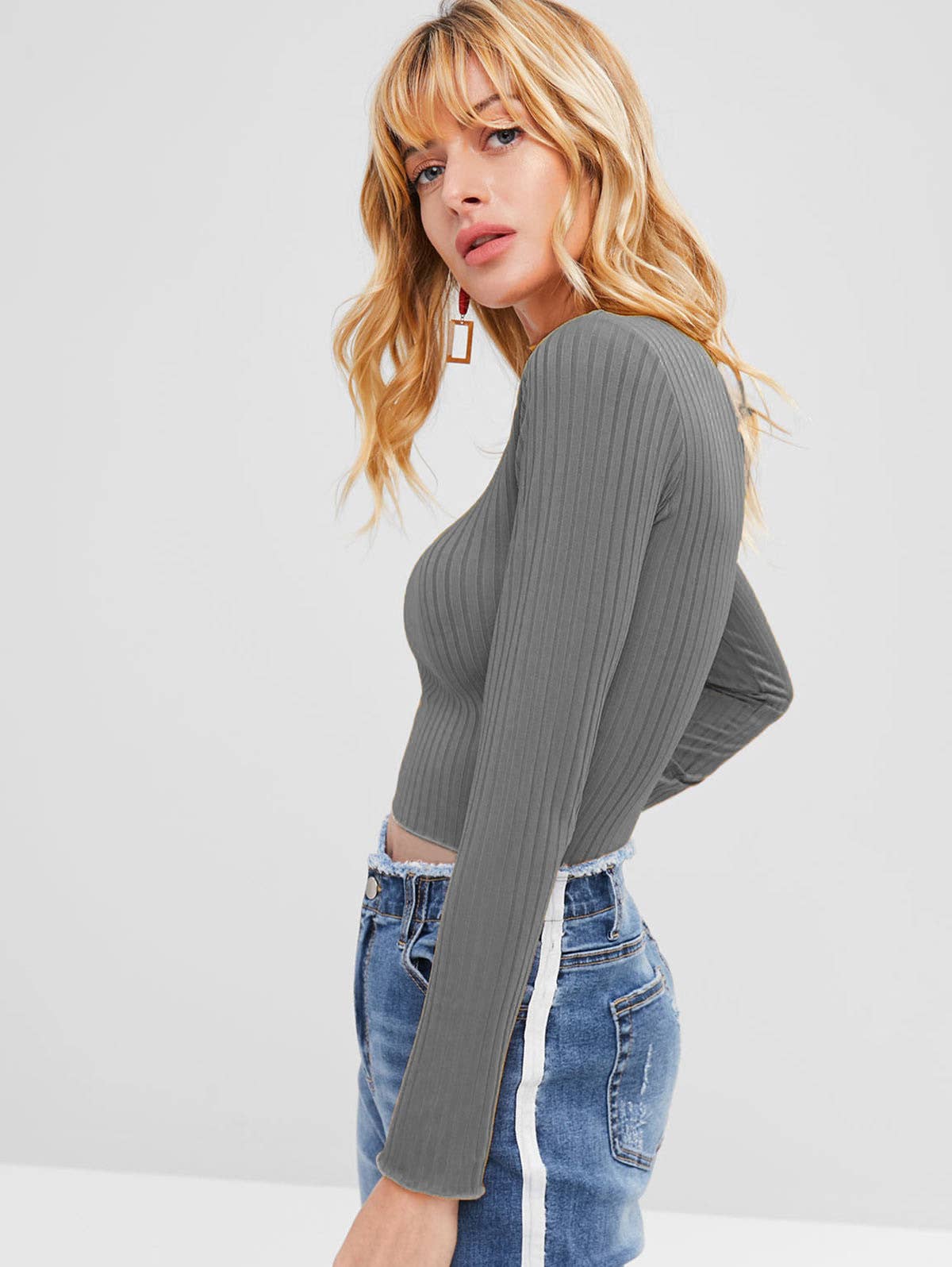SEMI-TURTLENECK LONG-SLEEVED KNIT T-SHIRT