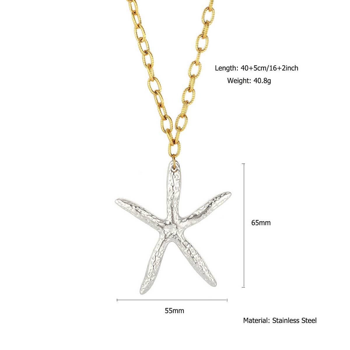 Bold Ocean Steel Necklace with Starfish & Shell_CWMM8852