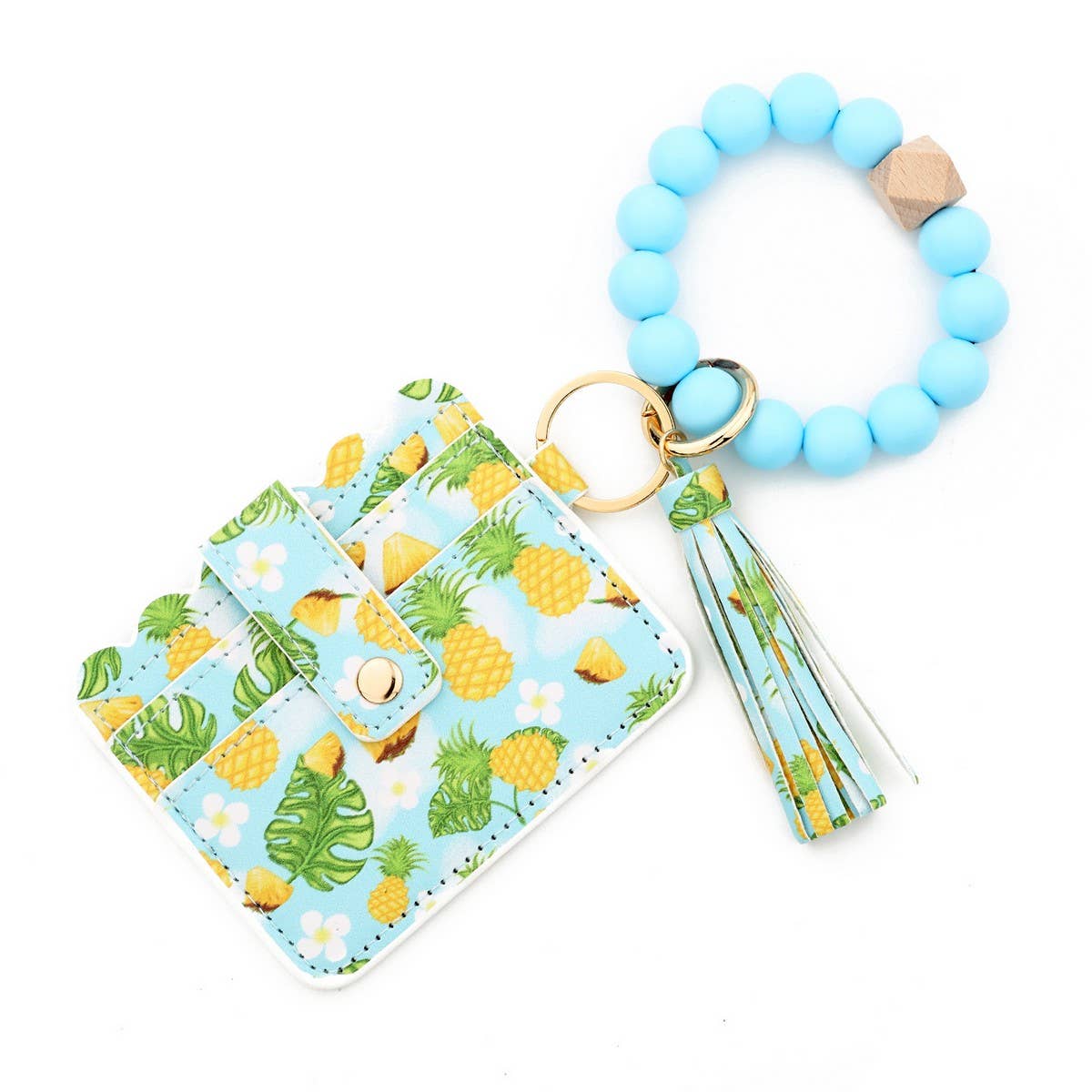 Printed Card Wallet with Beaded Bracelet Keychain_CWAB4945