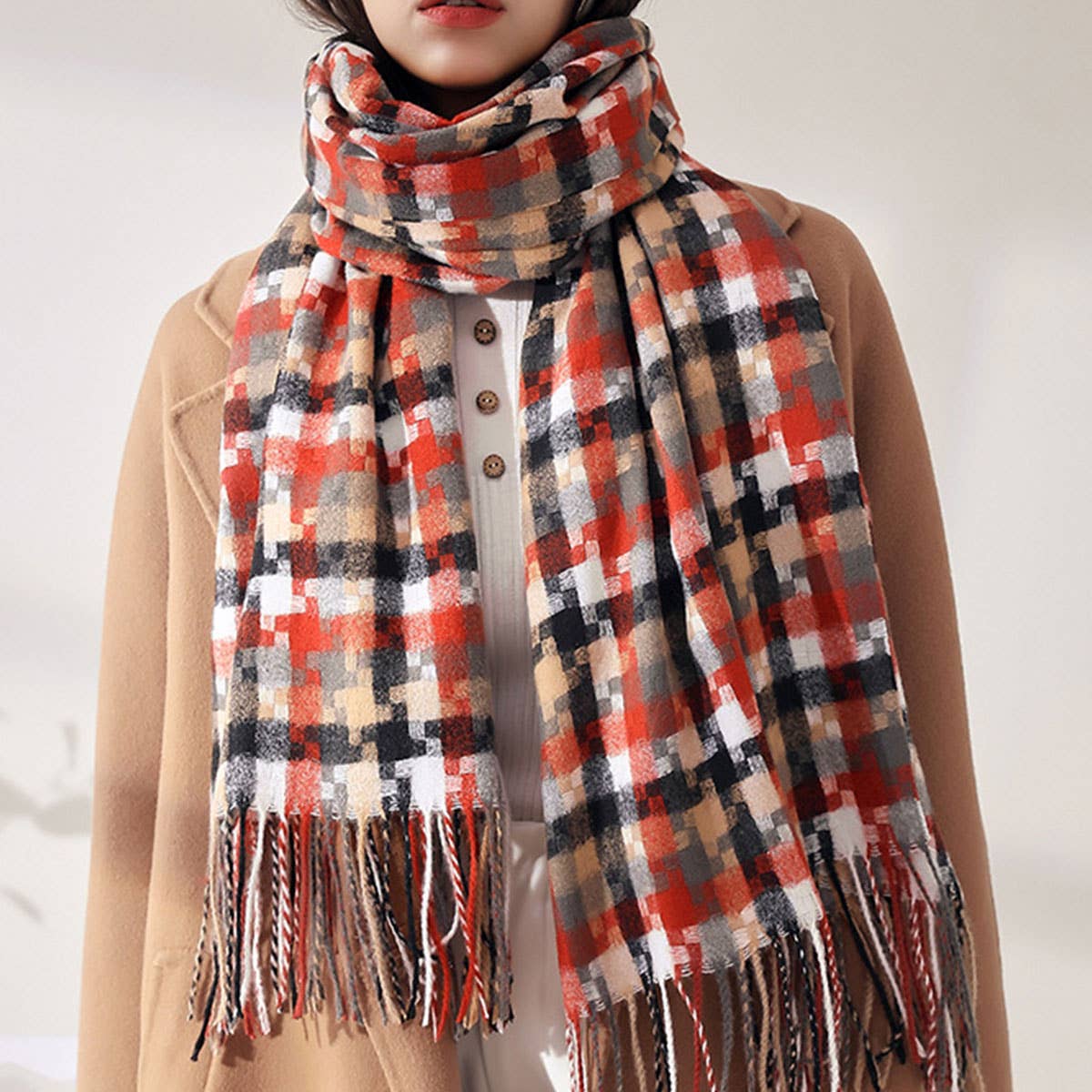 Plaid Fringe Scarf ??Trendy Winter Wrap_CWASC0199