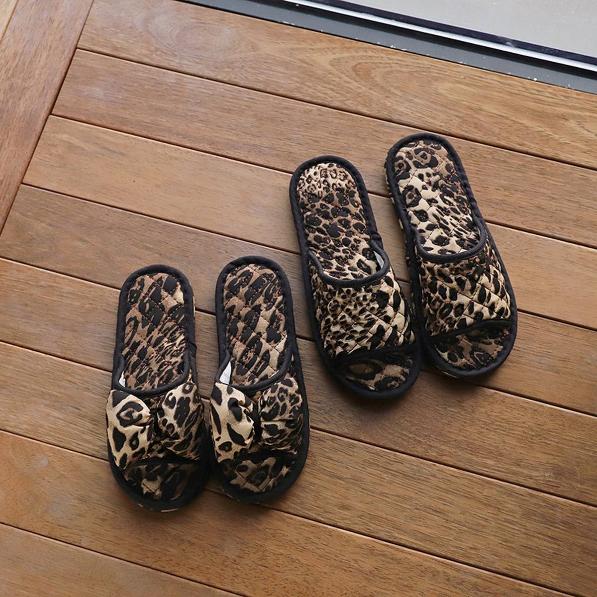 Leopard Bow Indoor Slippers Non-Slip Quiet