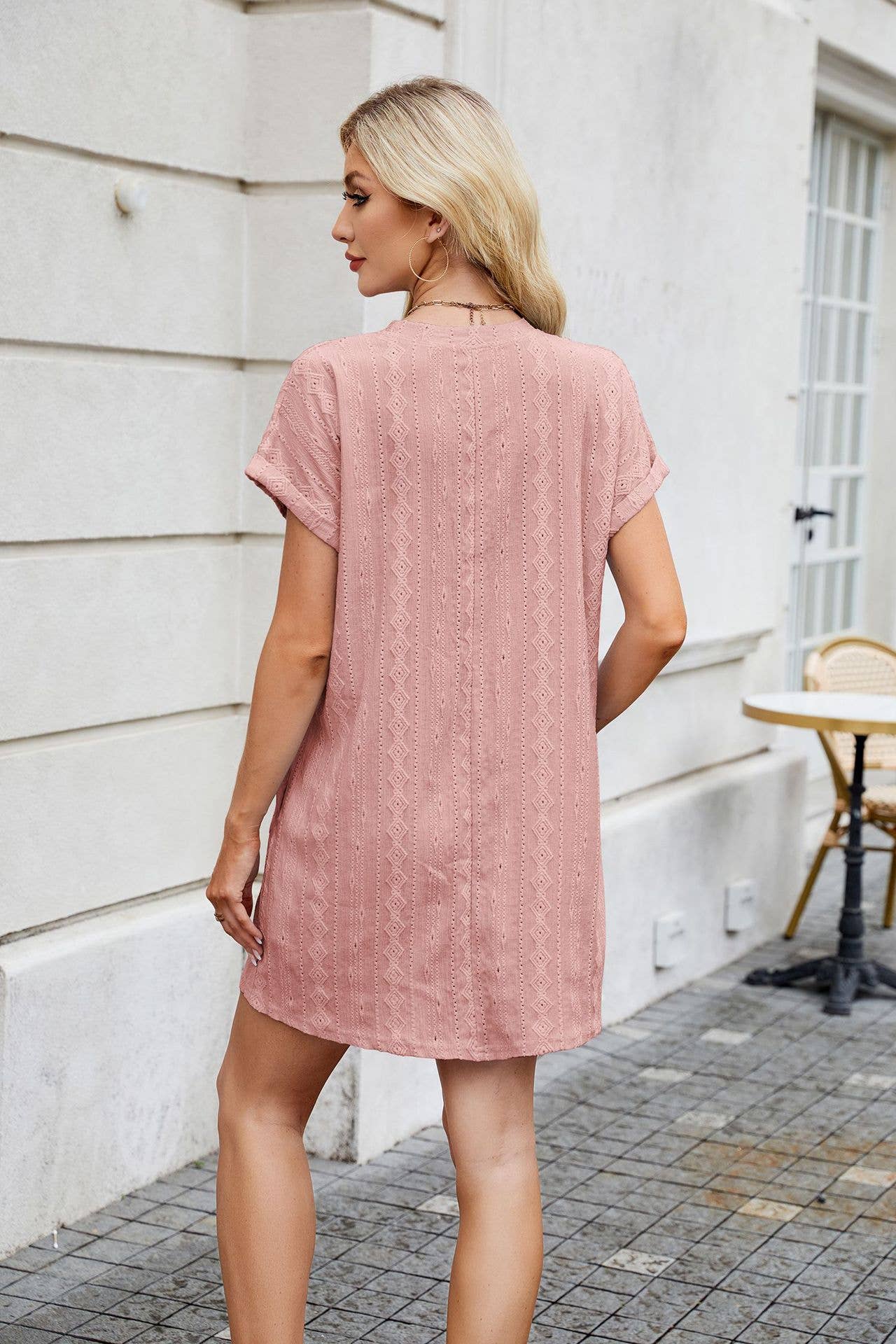 Solid color crew neck short sleeve pocket dress