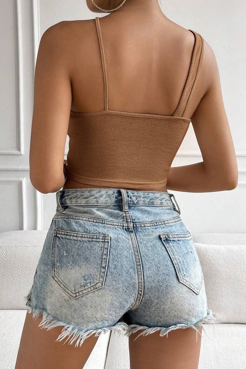 SLIM SEXY CUTOUT WAFFLE ULTRA SHORT HALTER TOP_CWTTK0286