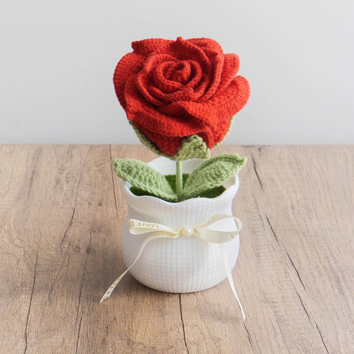 CWMM9266_HANDMADE CROCHET ROSE ARTIFICIAL FLOWER POT