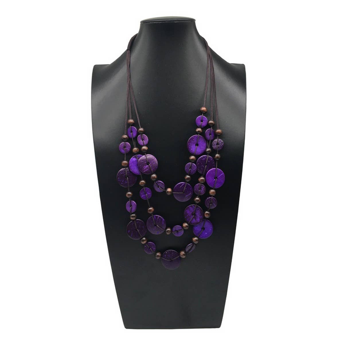 HANDMADE COCONUT WOOD BEADED MULTI-LAYER NECKLACE