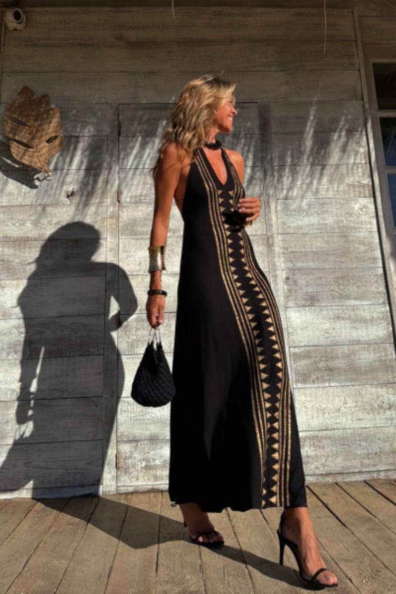 CWDHL1001_SUMMER NEW V-NECK HALTER NECK SEXY LONG SKIRT