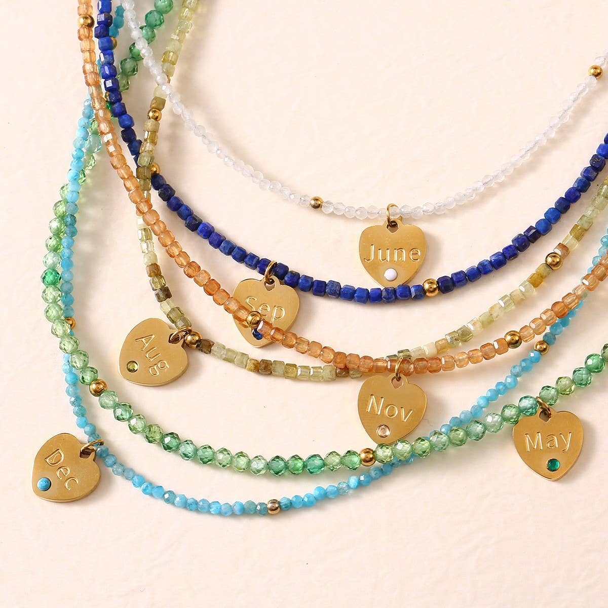 12-Month Cut Stone Necklace with Heart Pendant_CWMM8851