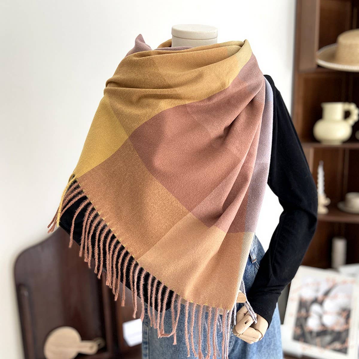 Warm Plaid Scarf Shawl for Women--Soft Winter Wrap