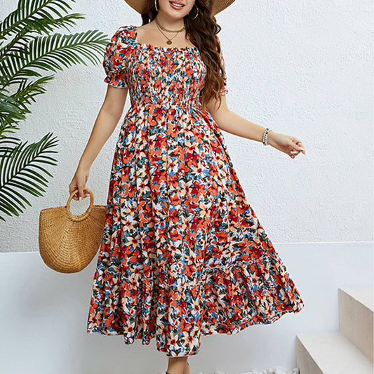 Slim Fit Floral Dress ??Off Shoulder Summer_CWDMD5968