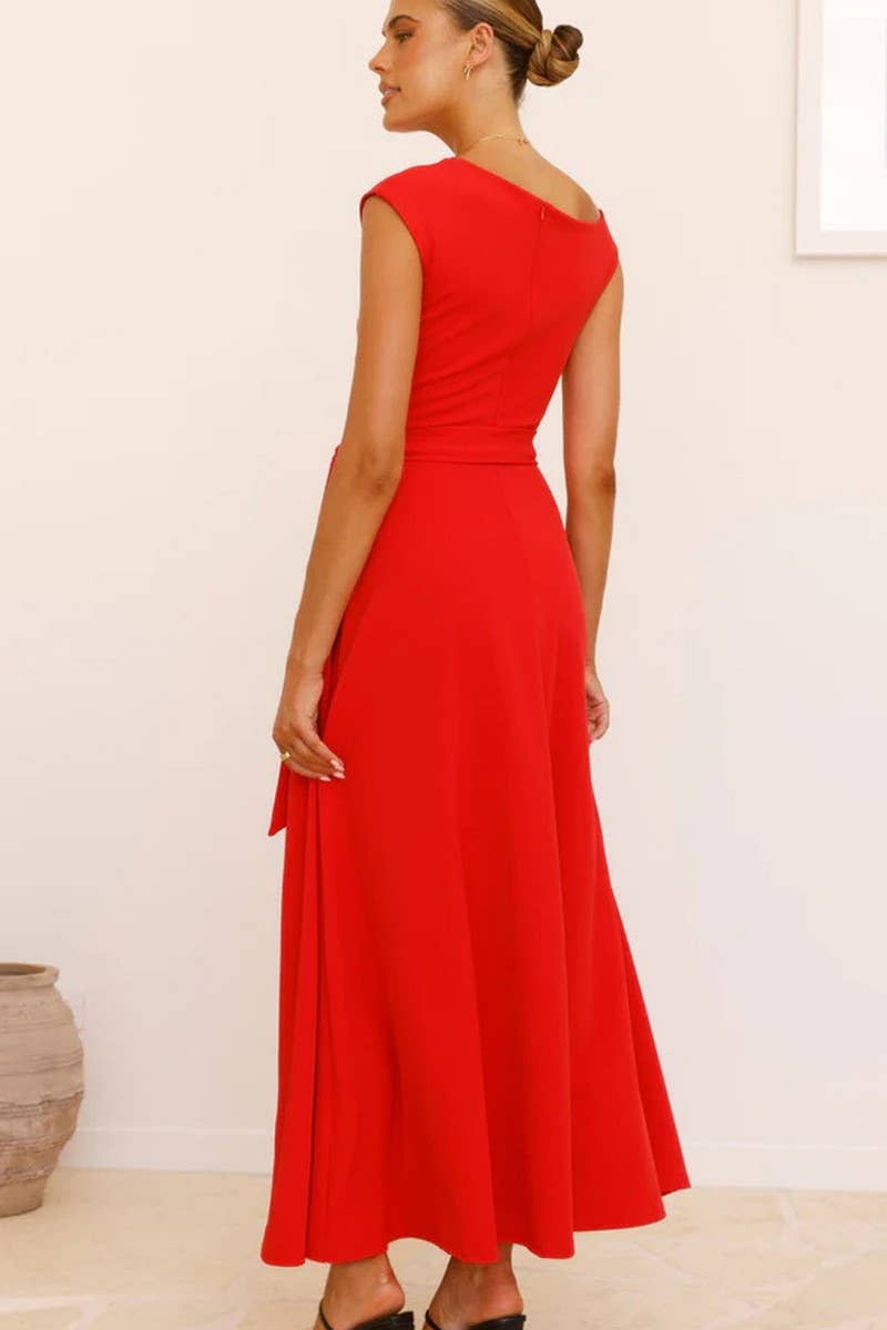 CWDMD5217_SOLID COLOR STYLISH TIE-BACK SEXY DRESS