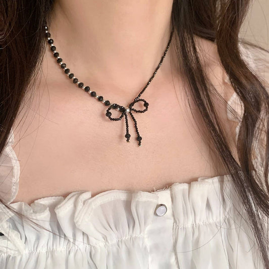 VERSATILE SWEET AND COOL BOWKNOT CRYSTAL NECKLACE