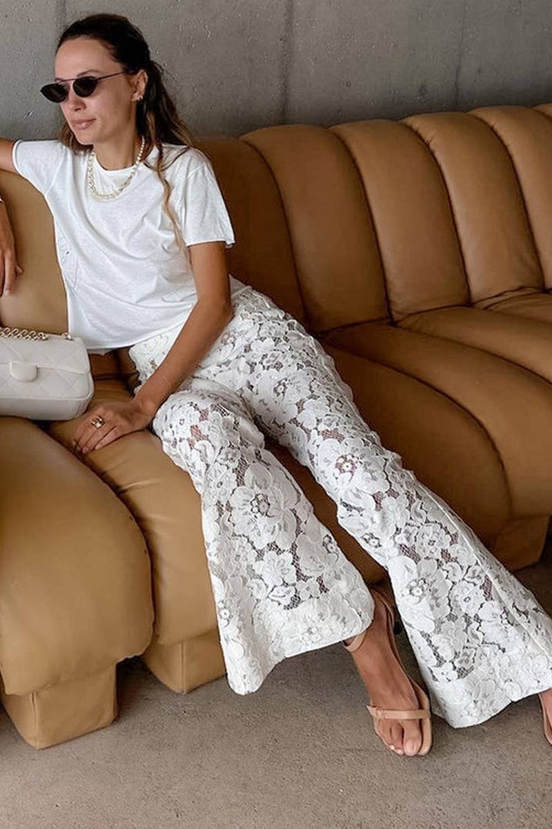 CWBLP1938_JACQUARD LACE FLORAL HOLLOW FLARE PANTS